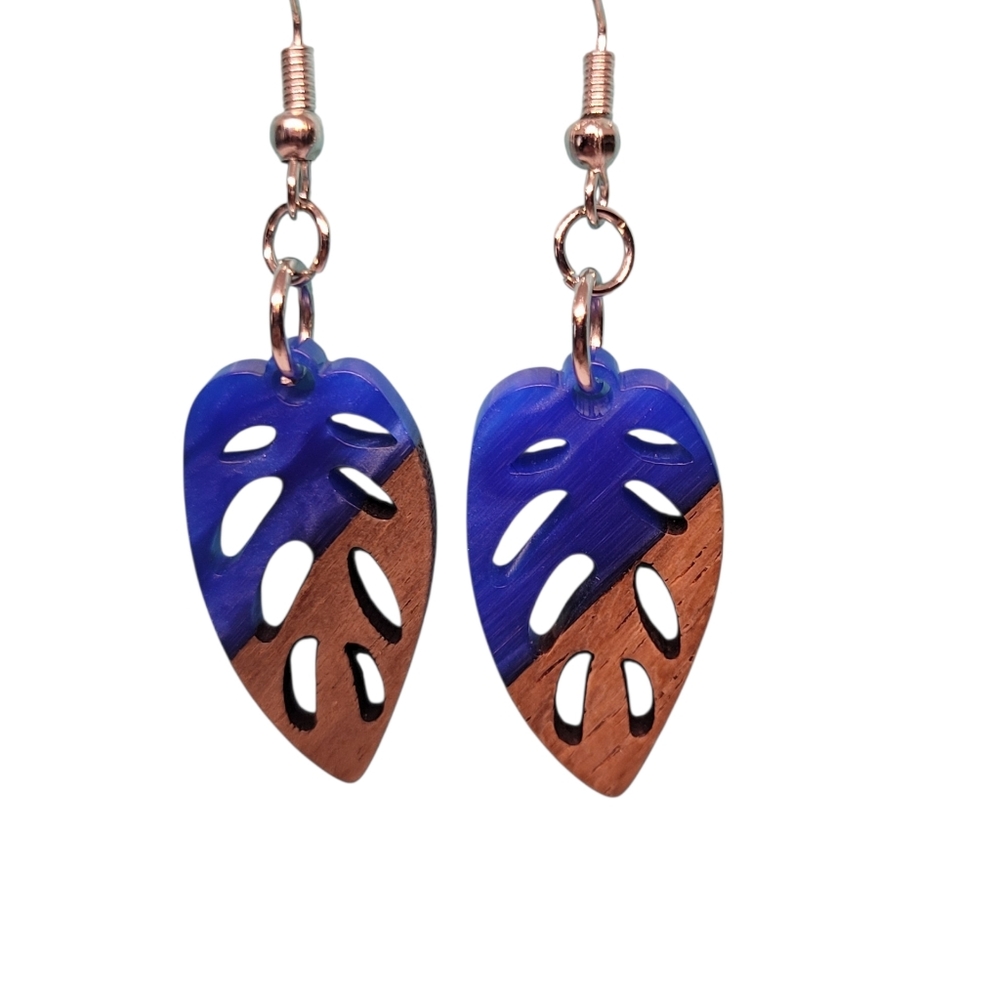 Tropical Leaf Drop Earrings in Blue and Brown